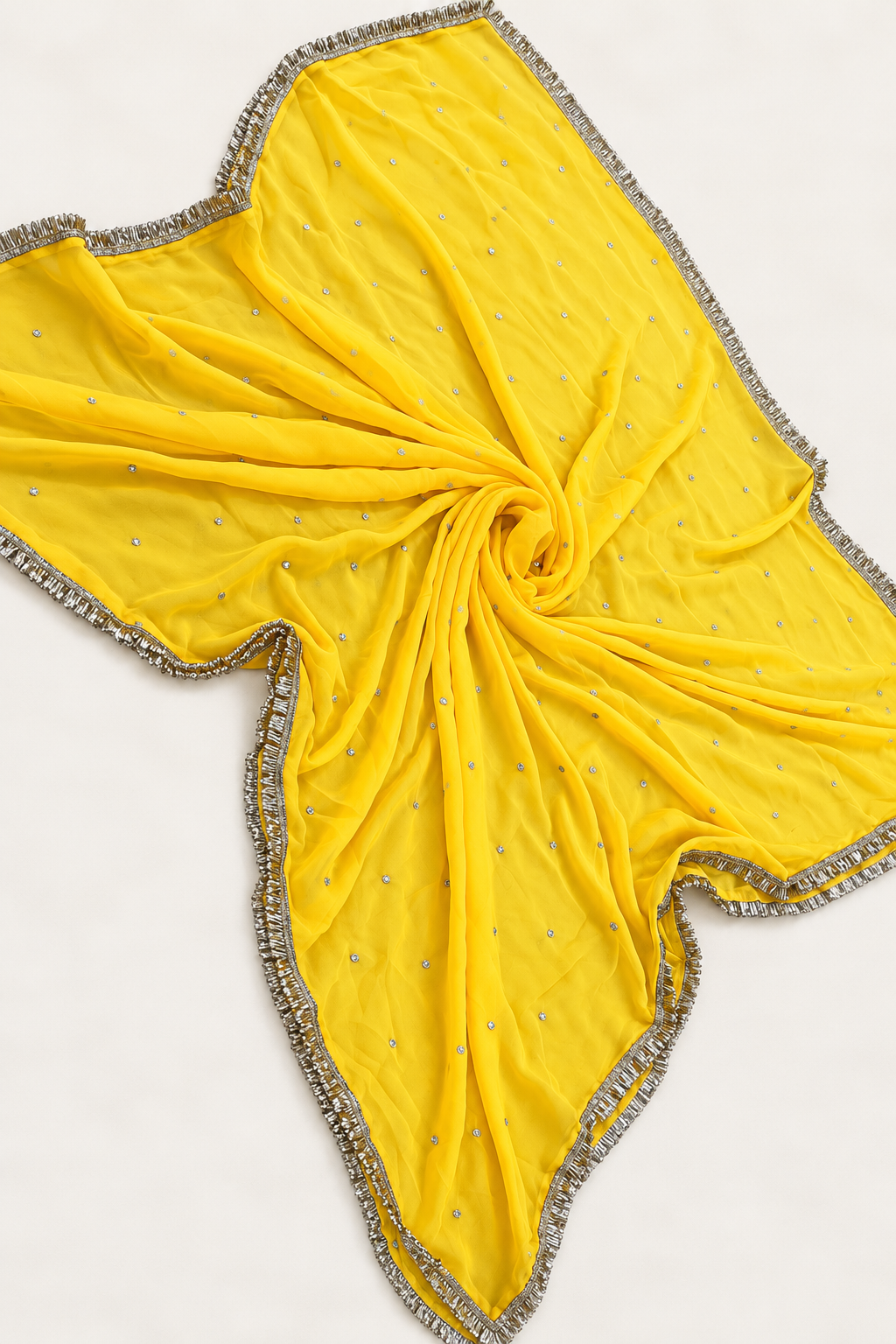 Yellow Faux Georgette Butti Dupatta with Metallic Border