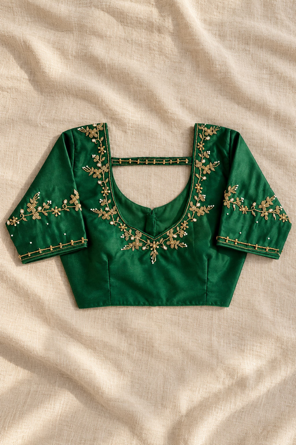Soft Silk Embellished Saree Blouse | Green Color