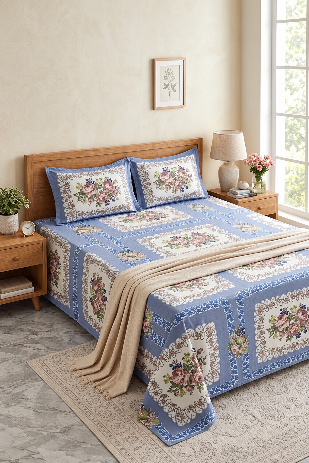 100% Cotton Queen Fitted Bedsheet | Slate Blue