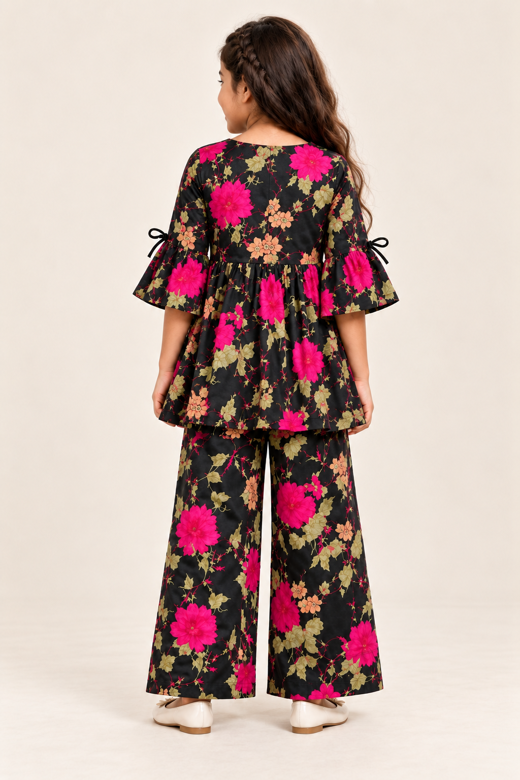 Girls’ Black & Pink Floral Peplum Co-ord Set