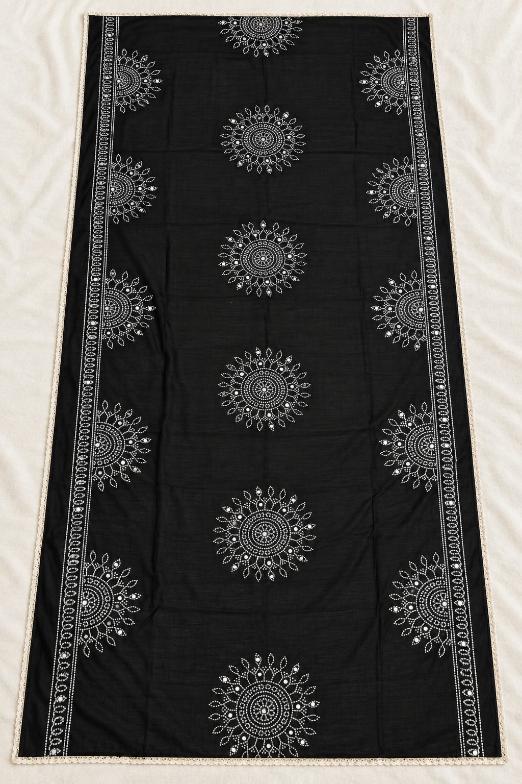 Black Semi Gaji Bandhej Dupatta with Mirror Work