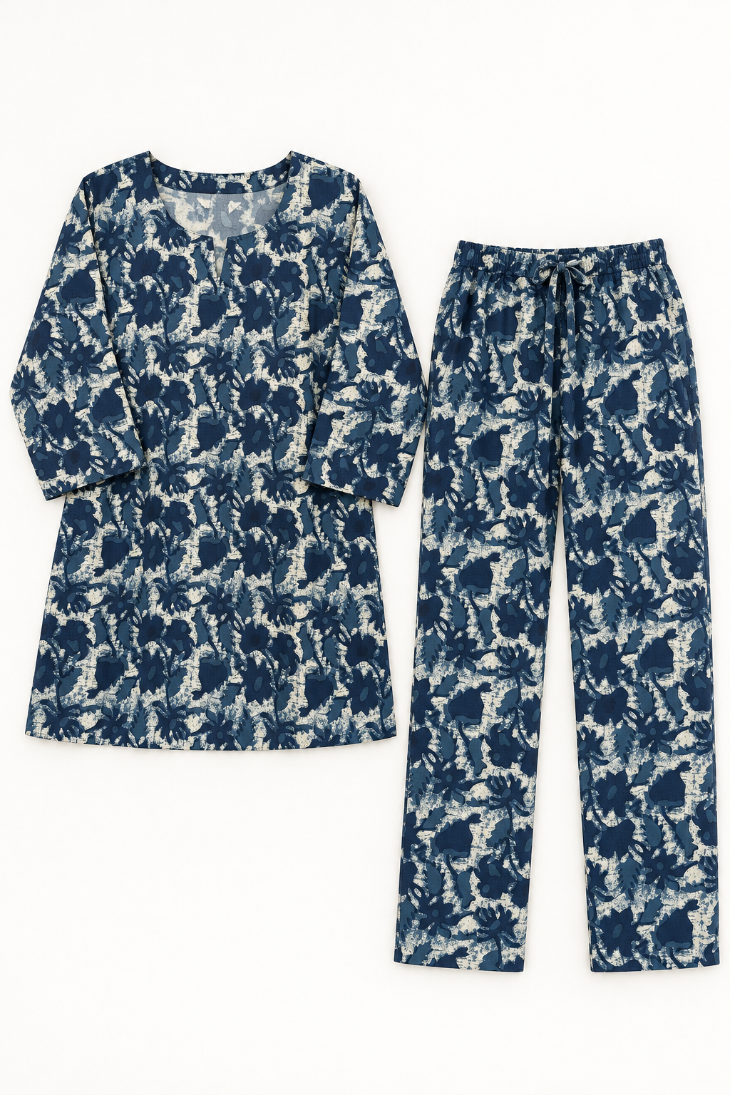 Navy & Ivory Abstract Floral Co-ord Set with Matching Pants