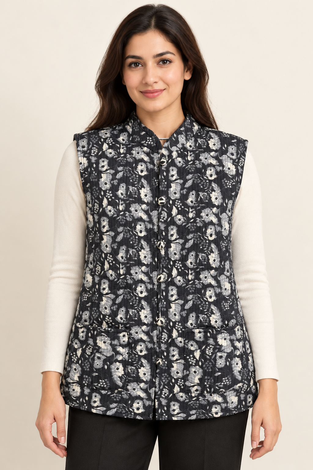Women’s Reversible Quilted Sleeveless Jacket – Black & Ivory