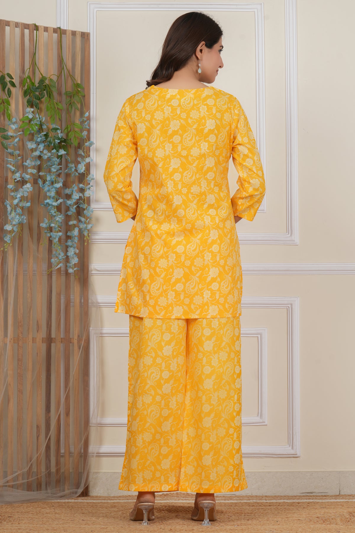 Yellow Floral Cotton Co-ord Set for Women | Matching 2-Piece Outfit