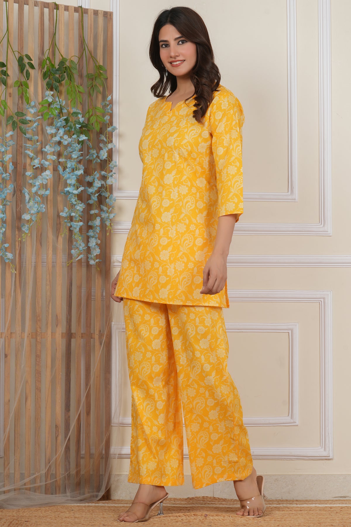 Yellow Floral Cotton Co-ord Set for Women | Matching 2-Piece Outfit
