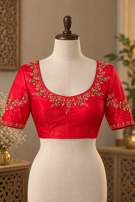 Soft Silk Embellished Saree Blouse | Red Color