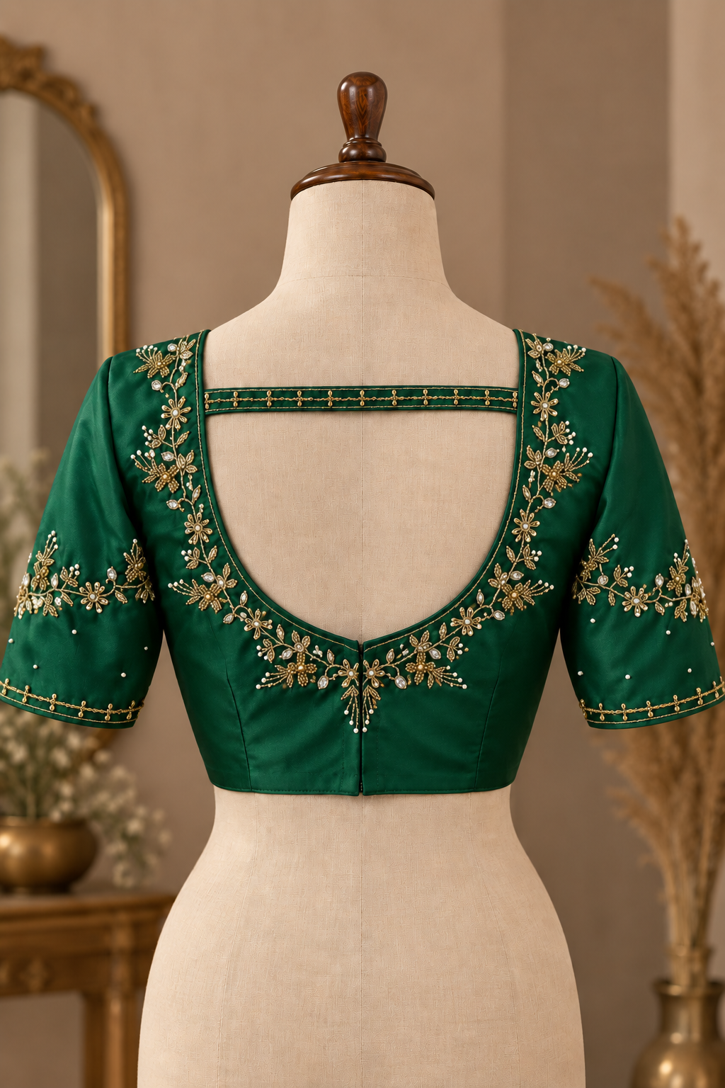 Soft Silk Embellished Saree Blouse | Green Color