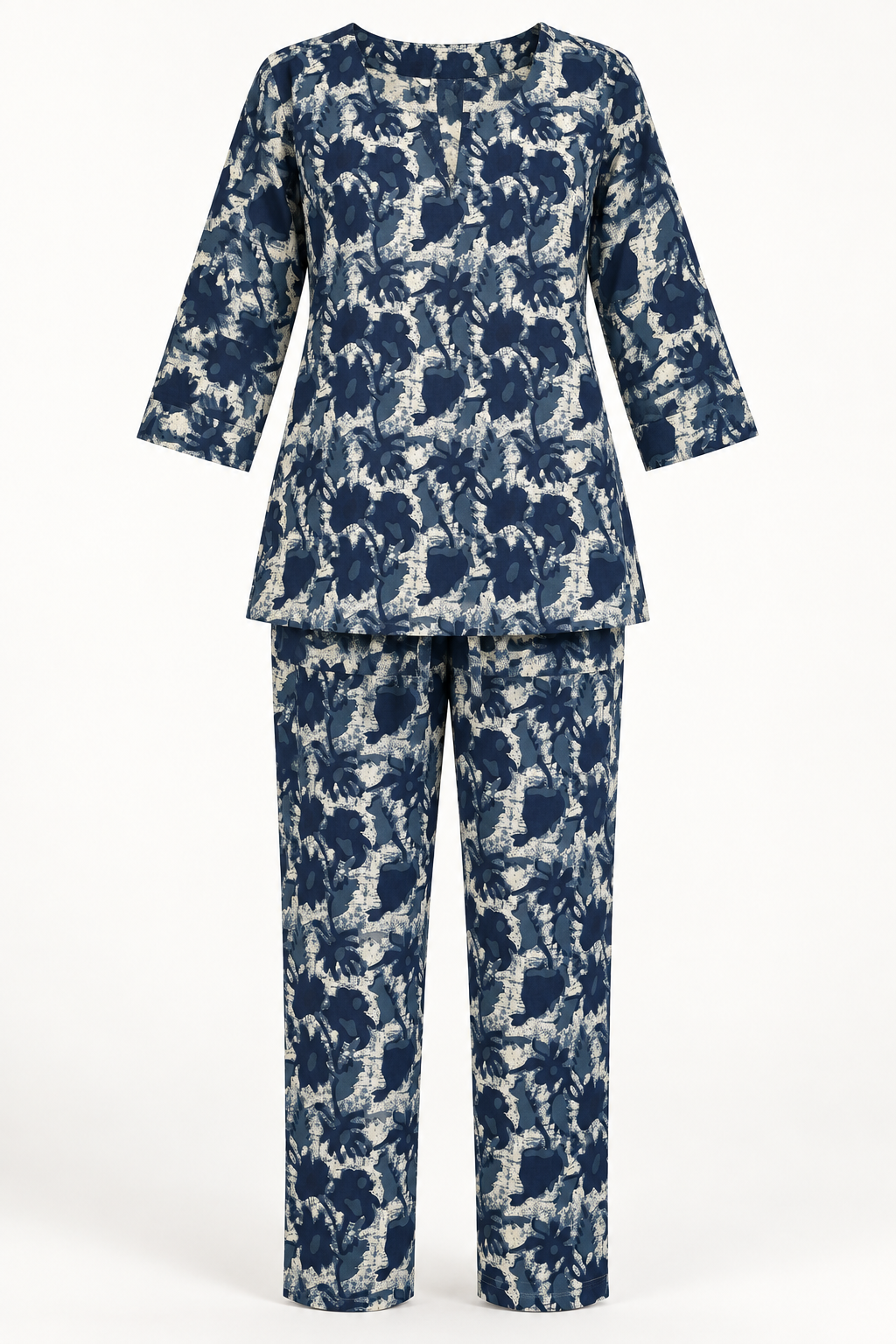 Navy & Ivory Abstract Floral Co-ord Set with Matching Pants