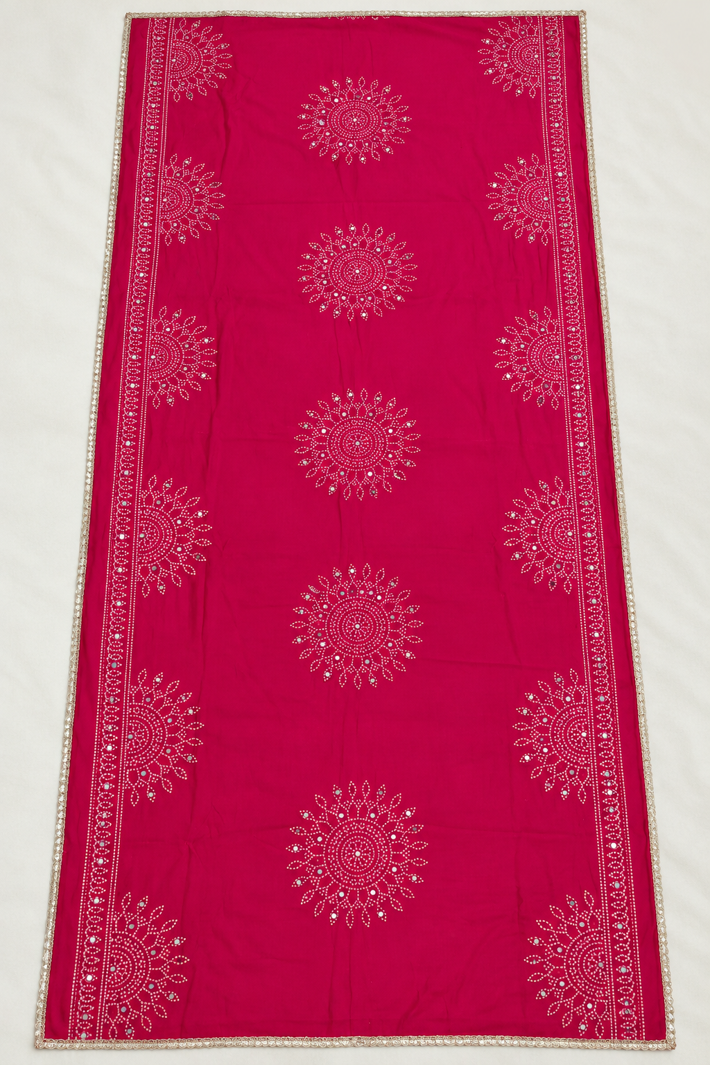 Rani Pink Semi Gaji Bandhej Dupatta with Mirror Work