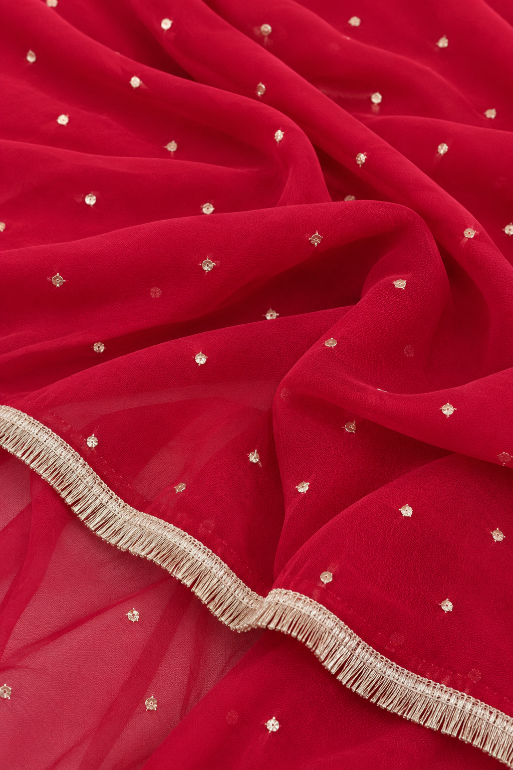 Red Faux Georgette Butti Dupatta with Metallic Border