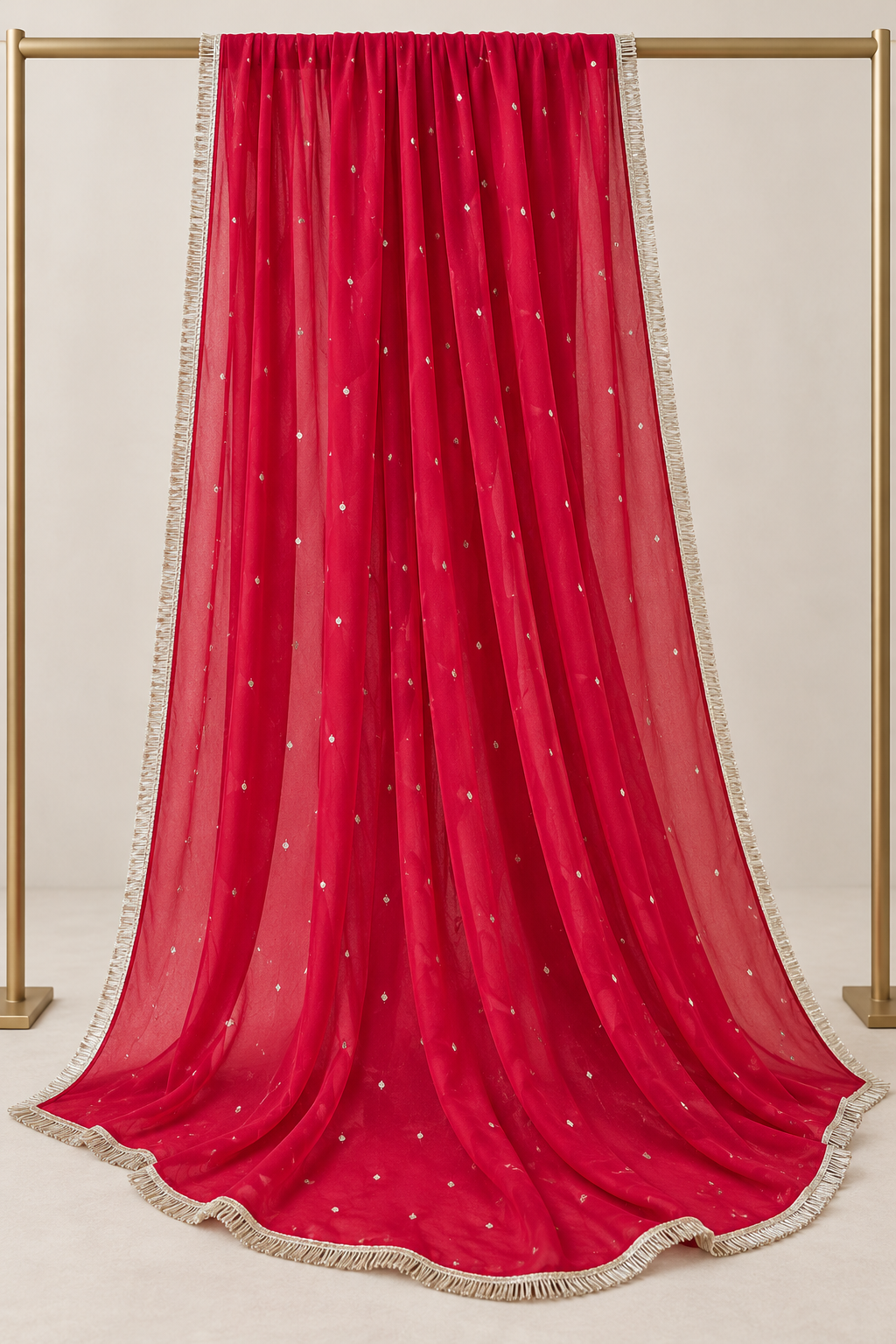 Red Faux Georgette Butti Dupatta with Metallic Border