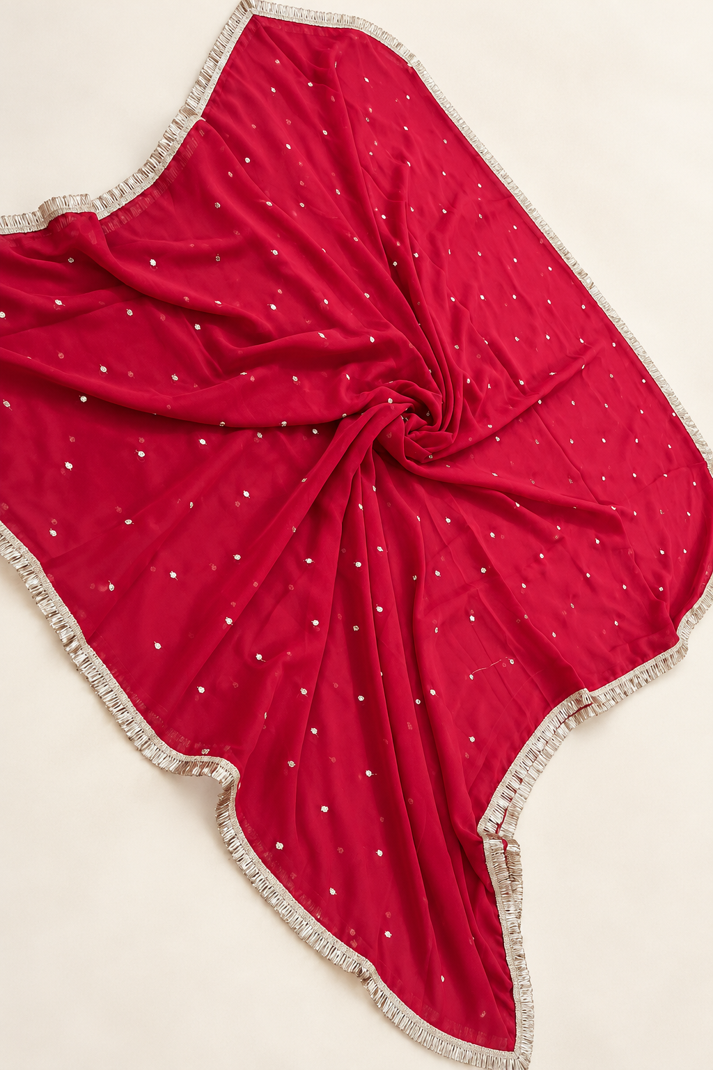 Red Faux Georgette Butti Dupatta with Metallic Border