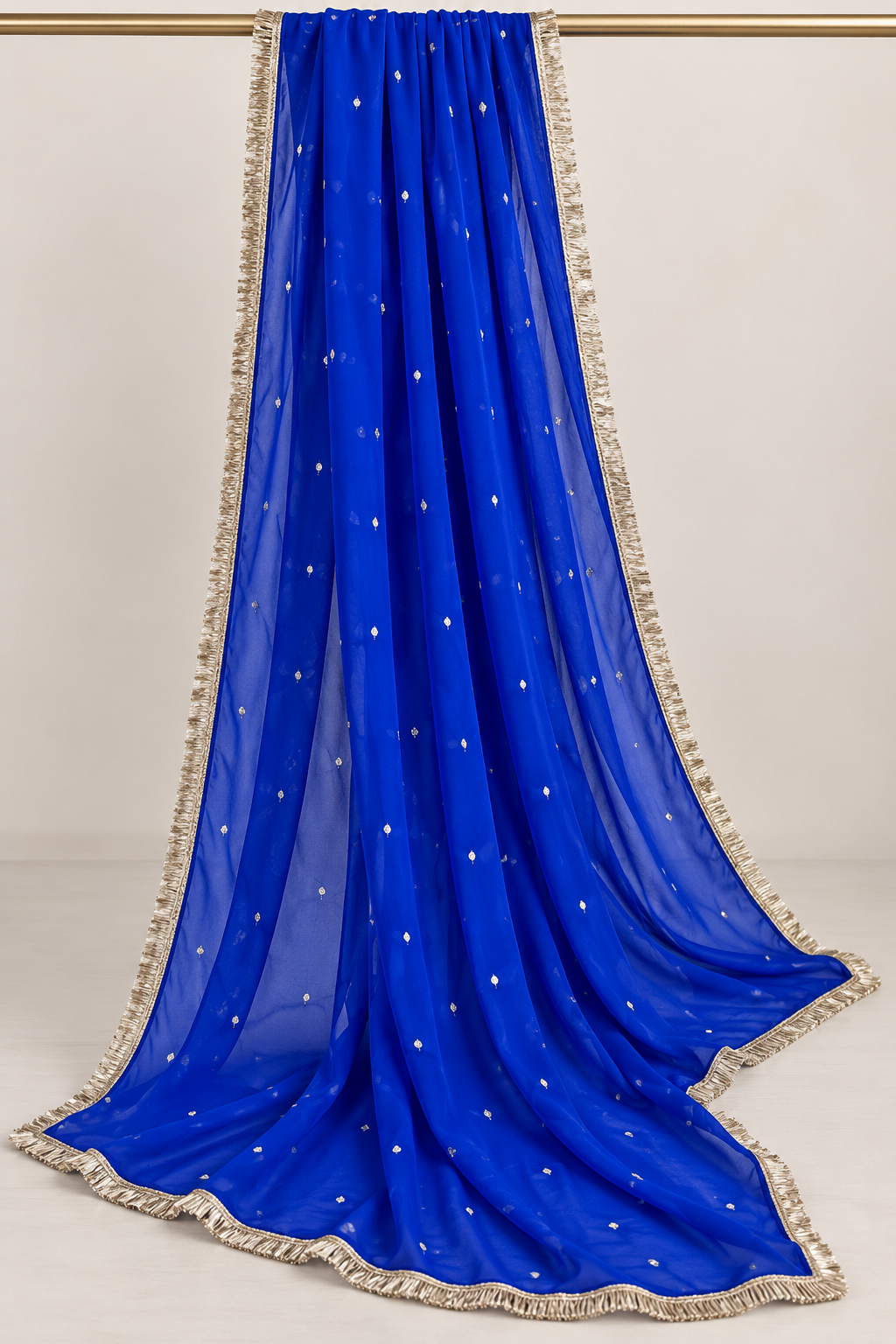 Royal Blue Faux Georgette Butti Dupatta with Metallic Border