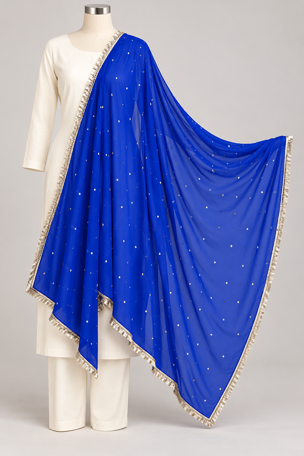 Royal Blue Faux Georgette Butti Dupatta with Metallic Border