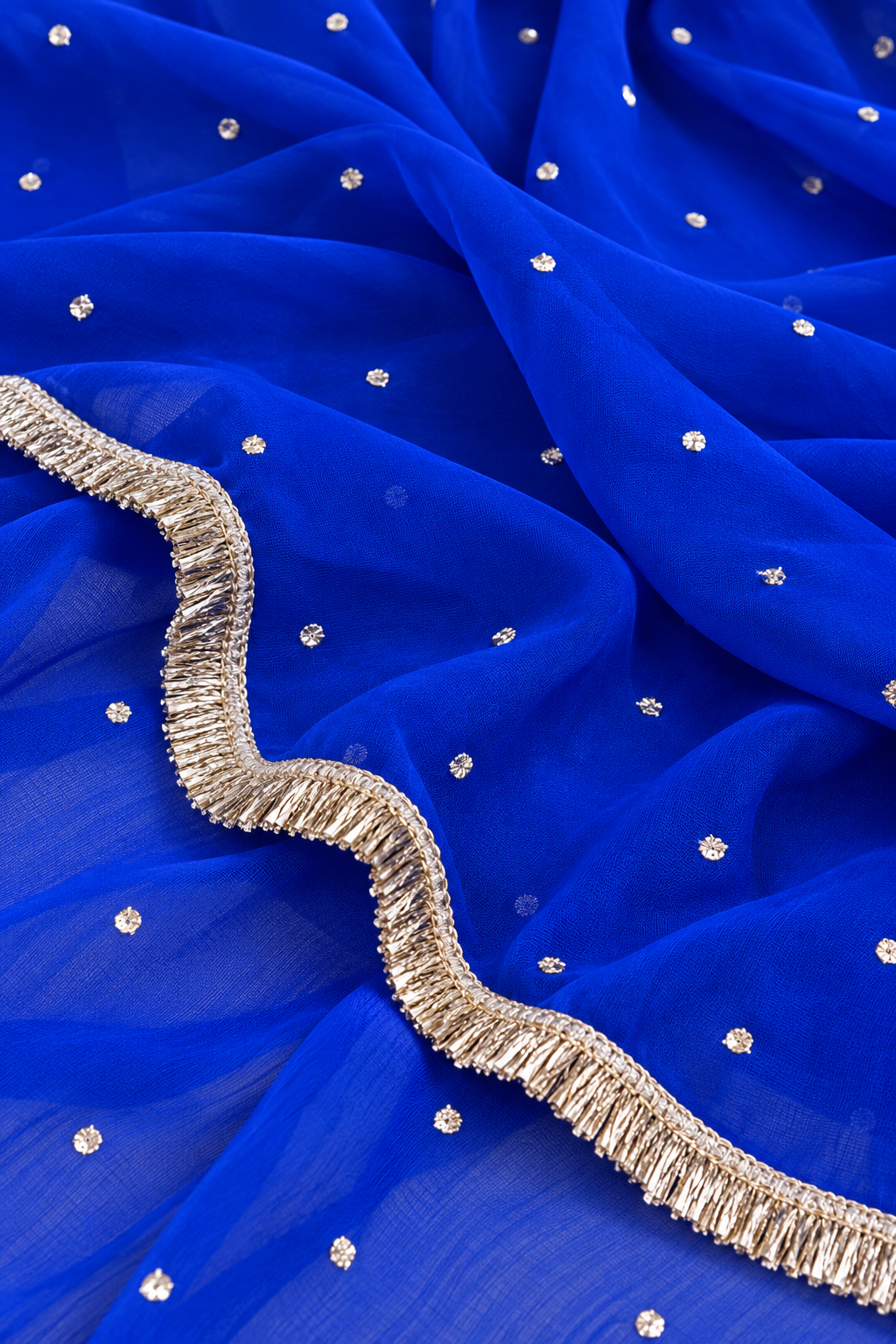 Royal Blue Faux Georgette Butti Dupatta with Metallic Border