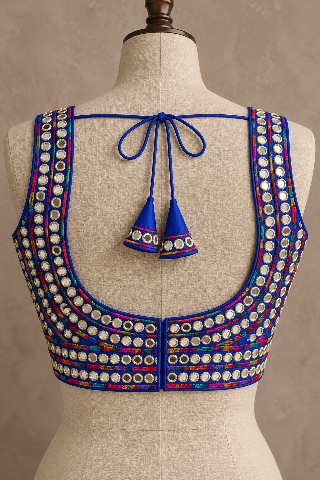 Royal Blue Mirror Work Raw Silk Applecut Blouse
