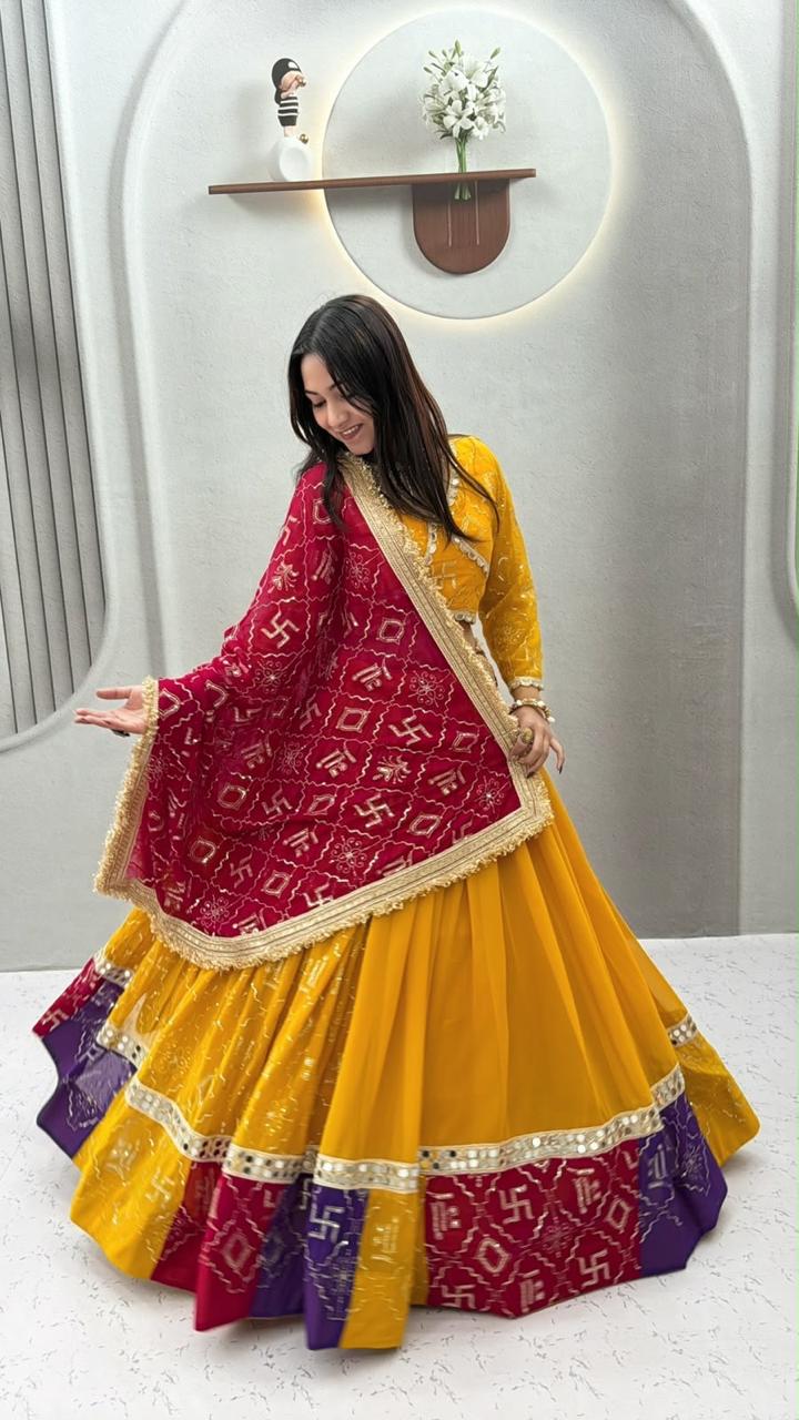 Yellow Lehenga Choli with Red Dupatta | Festive Chaniya Choli Set
