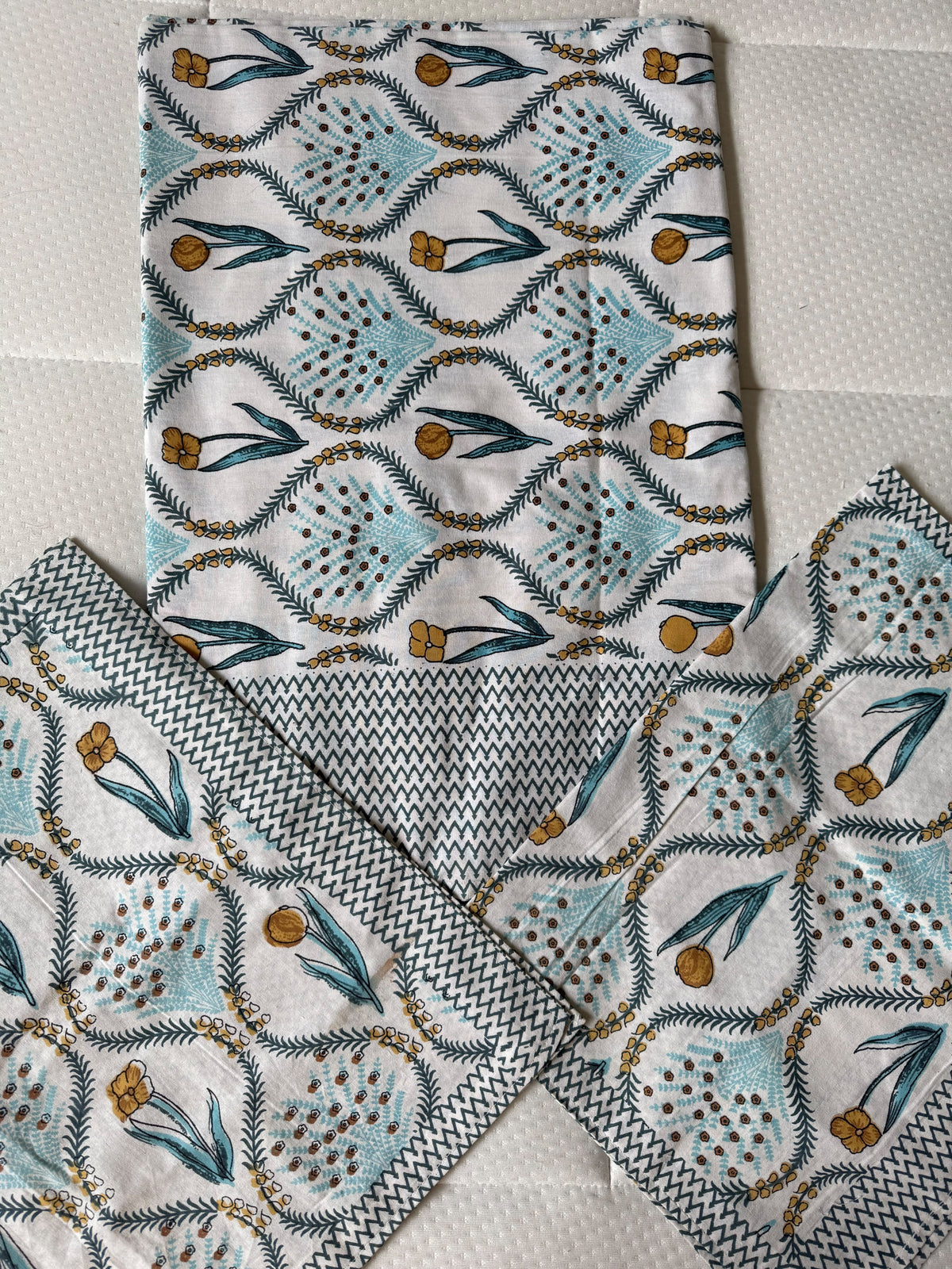 100% Cotton King Size Flat Bedsheet with 2 Pillow Covers | Blue Floral Print