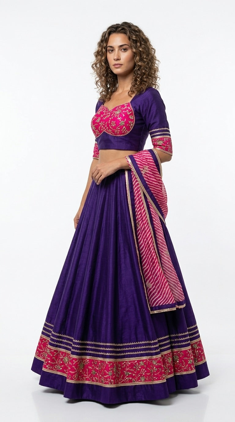 Purple and pink chaniya choli side pose