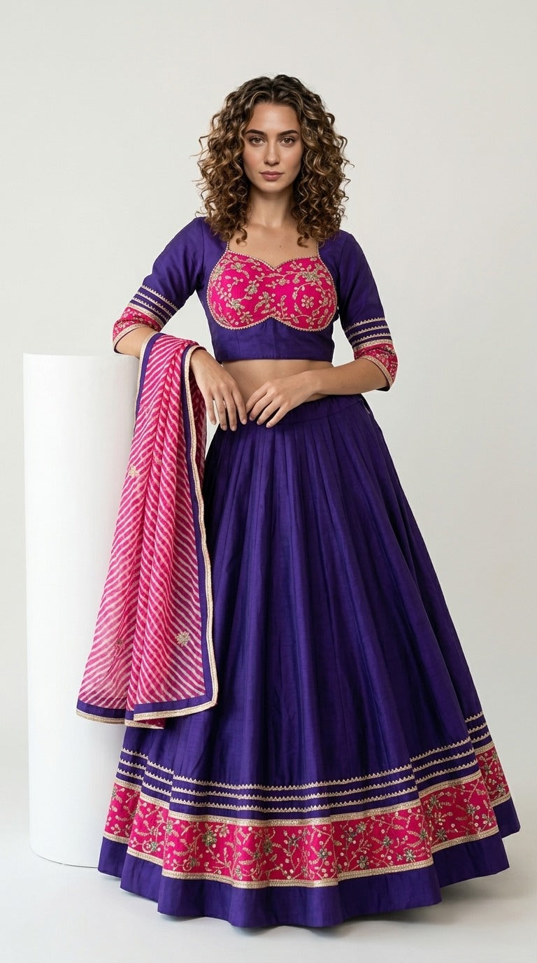 Purple and pink chaniya choli full length styling view