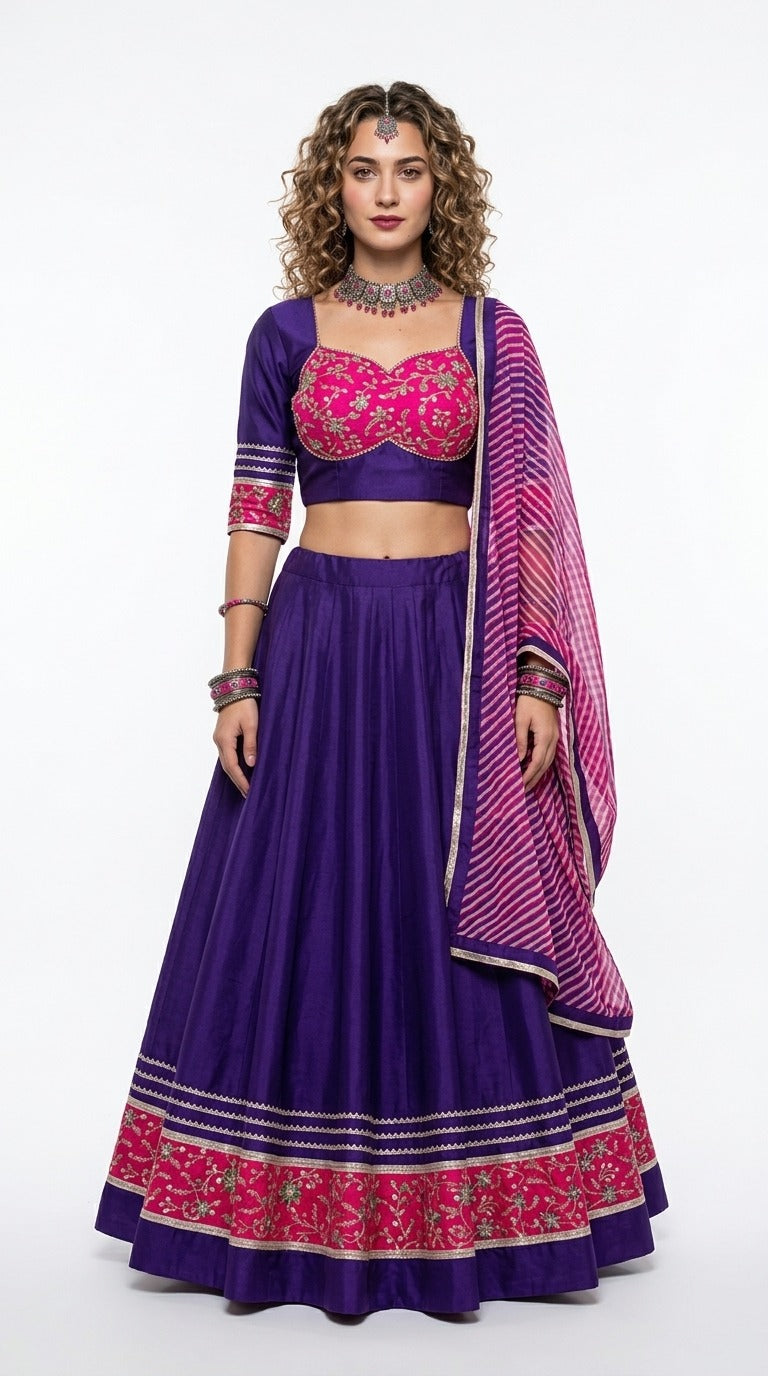 Purple and pink chaniya choli front pose