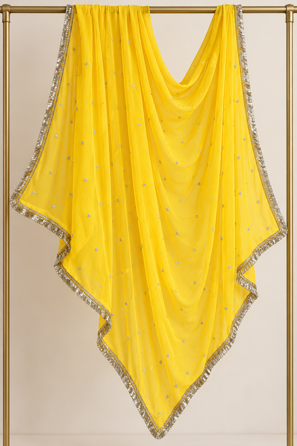 Yellow Faux Georgette Butti Dupatta with Metallic Border