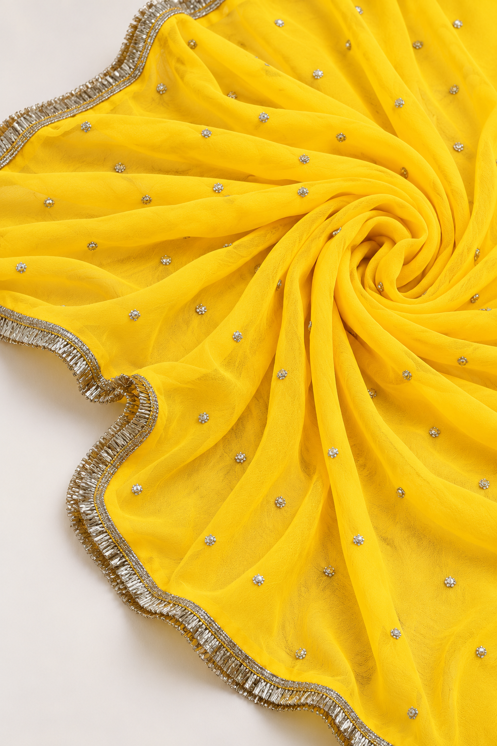 Yellow Faux Georgette Butti Dupatta with Metallic Border