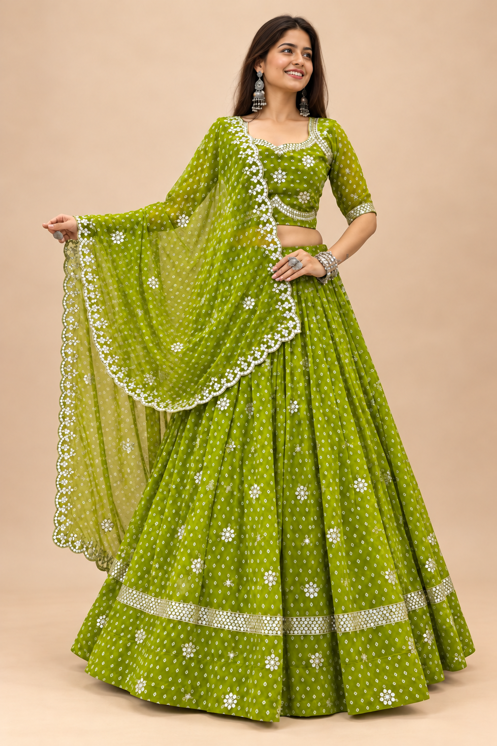 Lime Green Georgette Lehenga Choli Set with Dupatta — alternate view