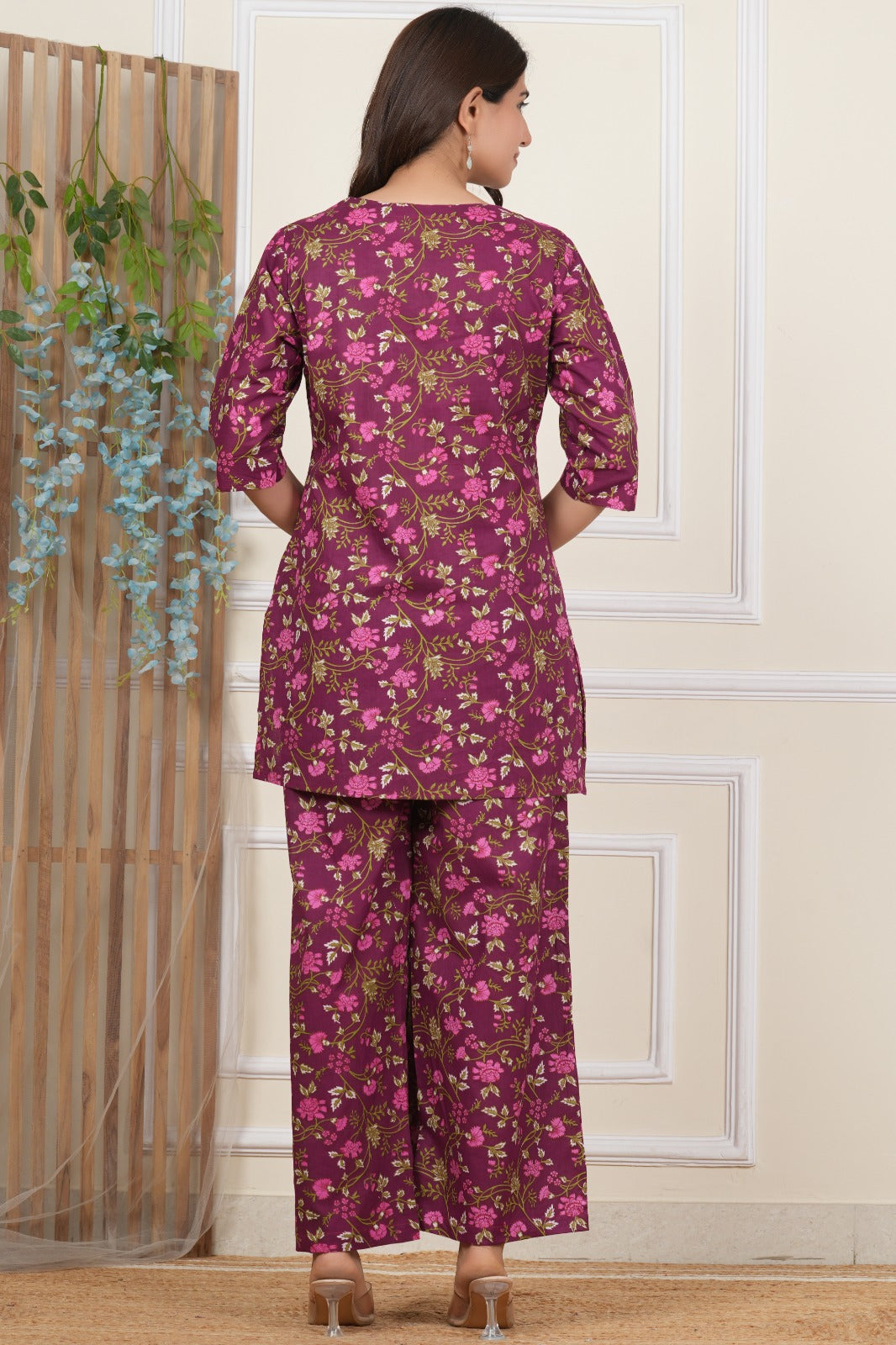 Plum floral co-ord set back view